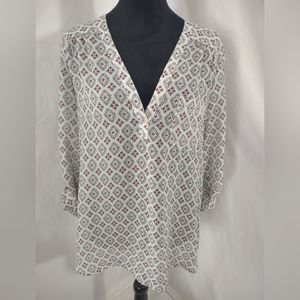 MAURICES Women's Black/White/Red Pattern Sheer Blouse Size Large
